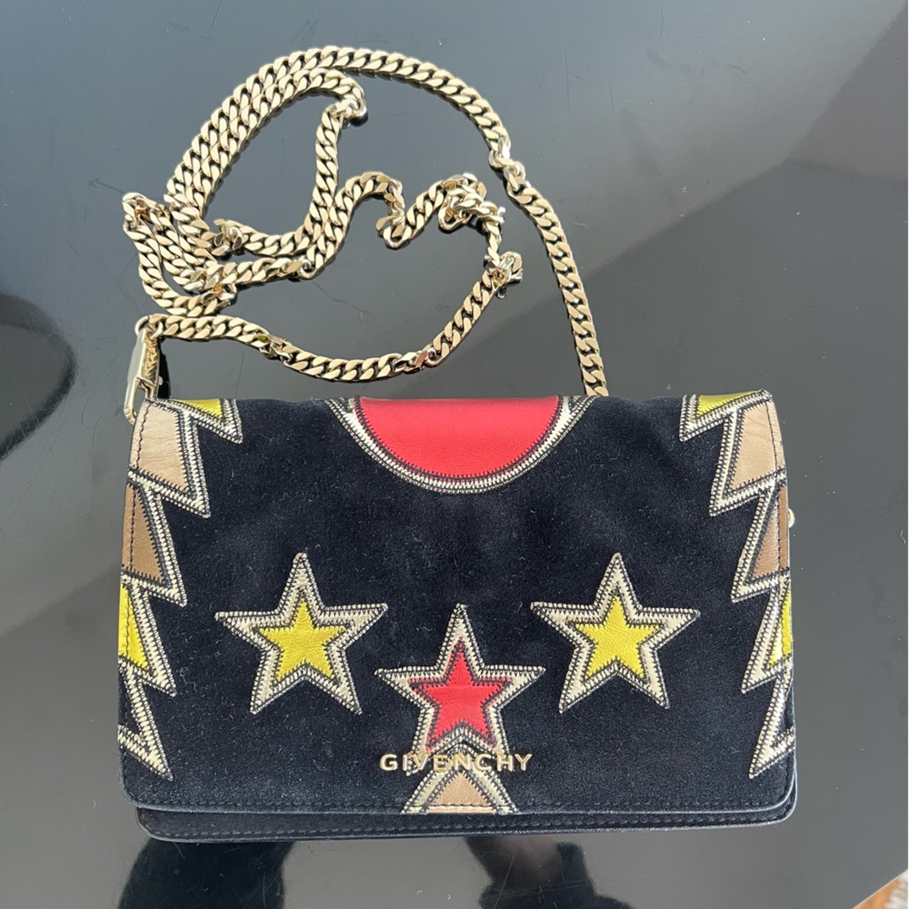 Givenchy black suede clutch / bag with gold chain - Picture 2 of 7